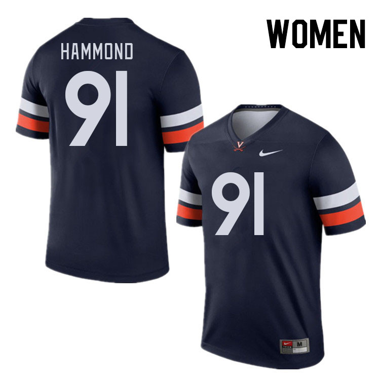 Women #91 Jason Hammond Virginia Cavaliers College Football Jerseys Stitched Sale-Navy
